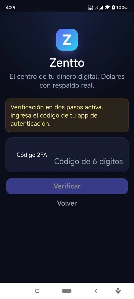 Verificación 2FA — Zentto Pay