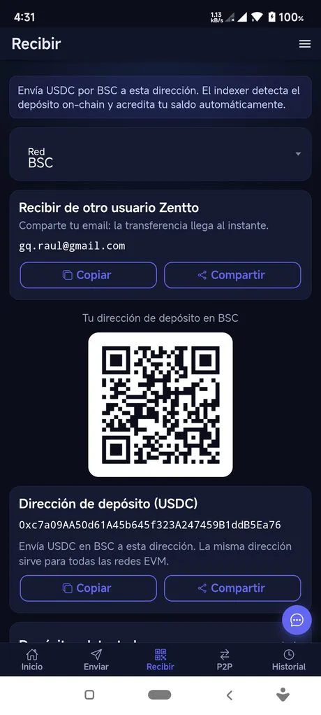 Recibir depósito — Zentto Pay