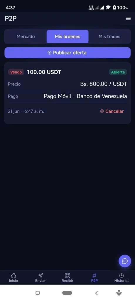P2P Mis órdenes — Zentto Pay