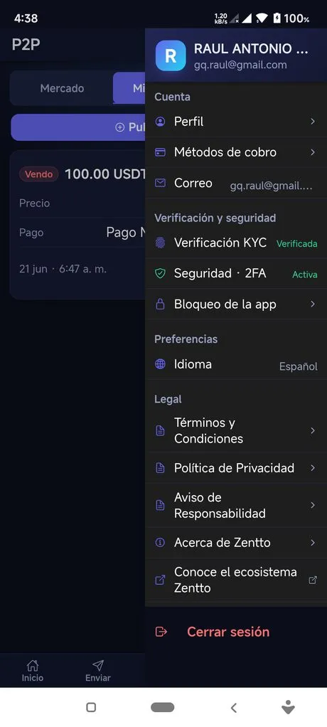 Menú de seguridad — Zentto Pay