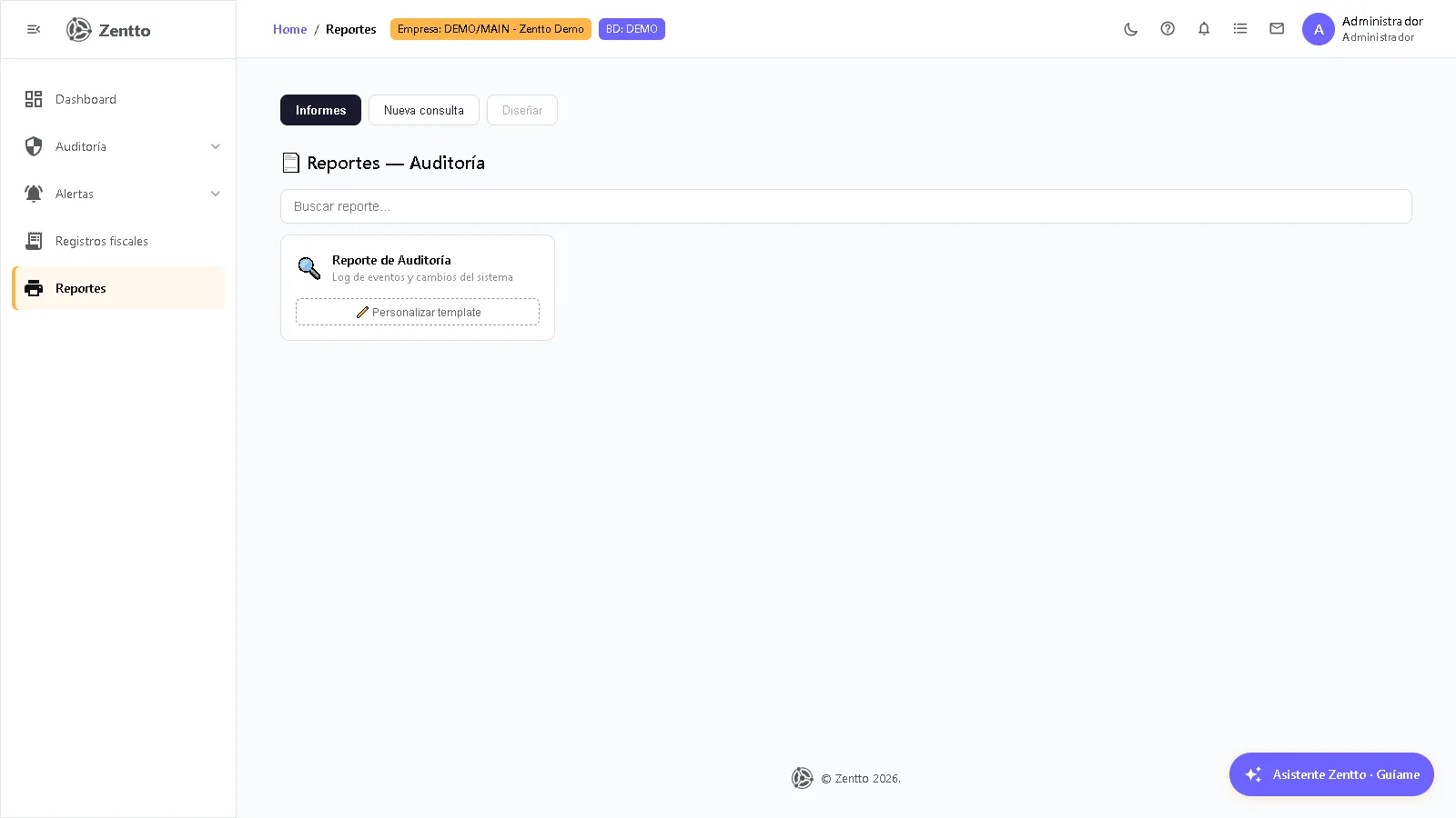 Reportes de auditoría — catálogo disponible