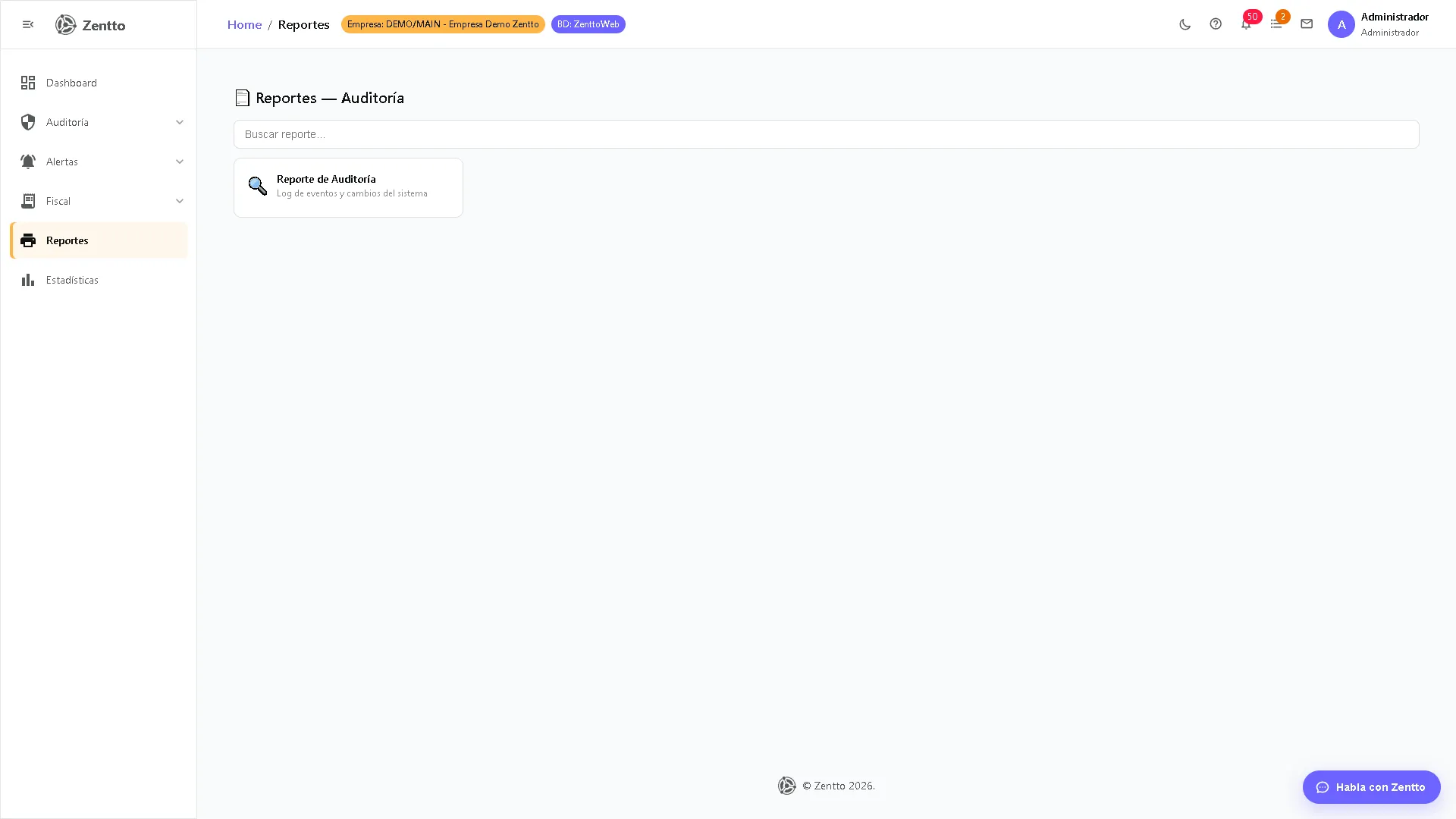 Reportes de auditoría — catálogo disponible