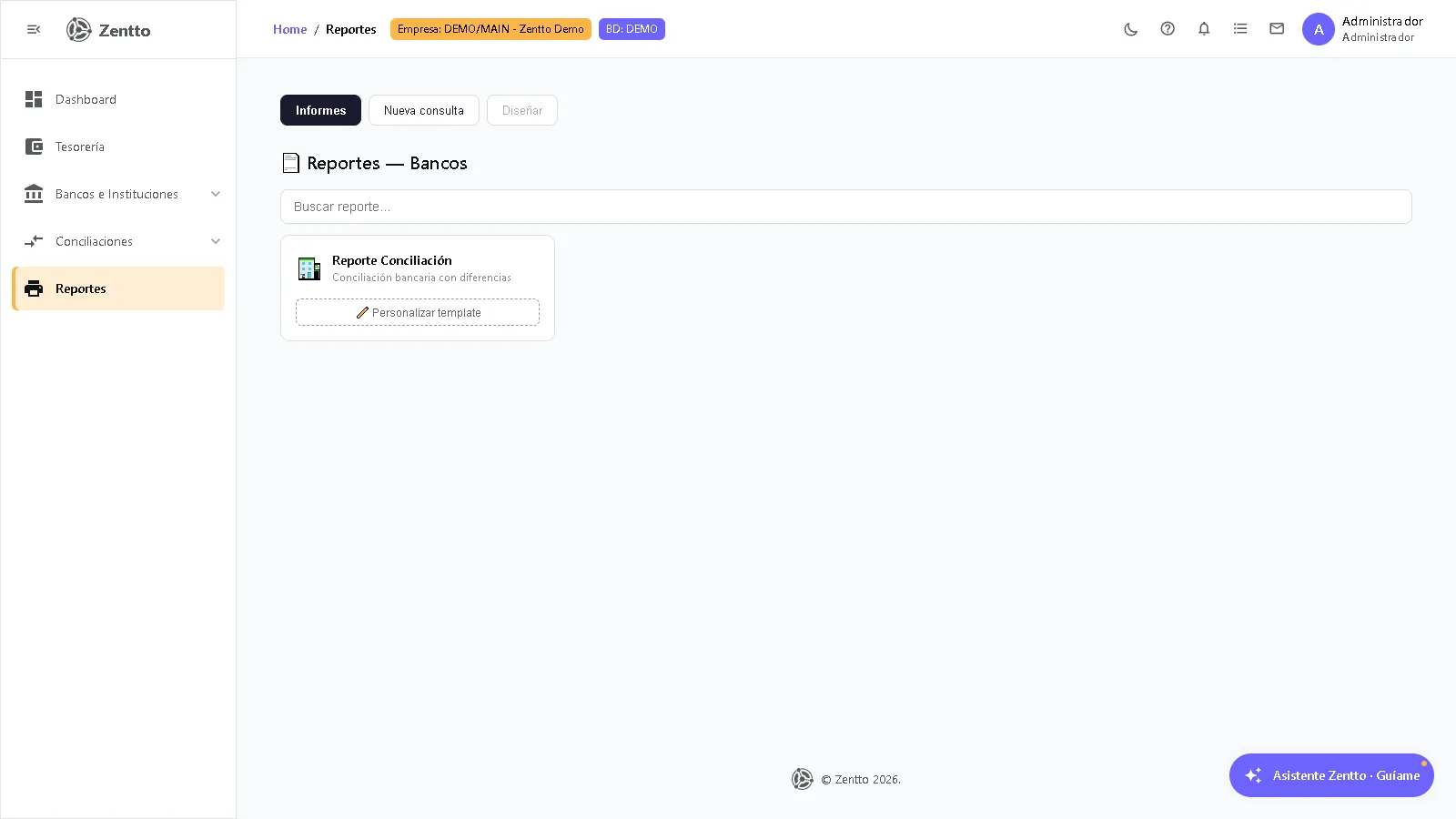 Reportes — Bancos (listado de reportes)