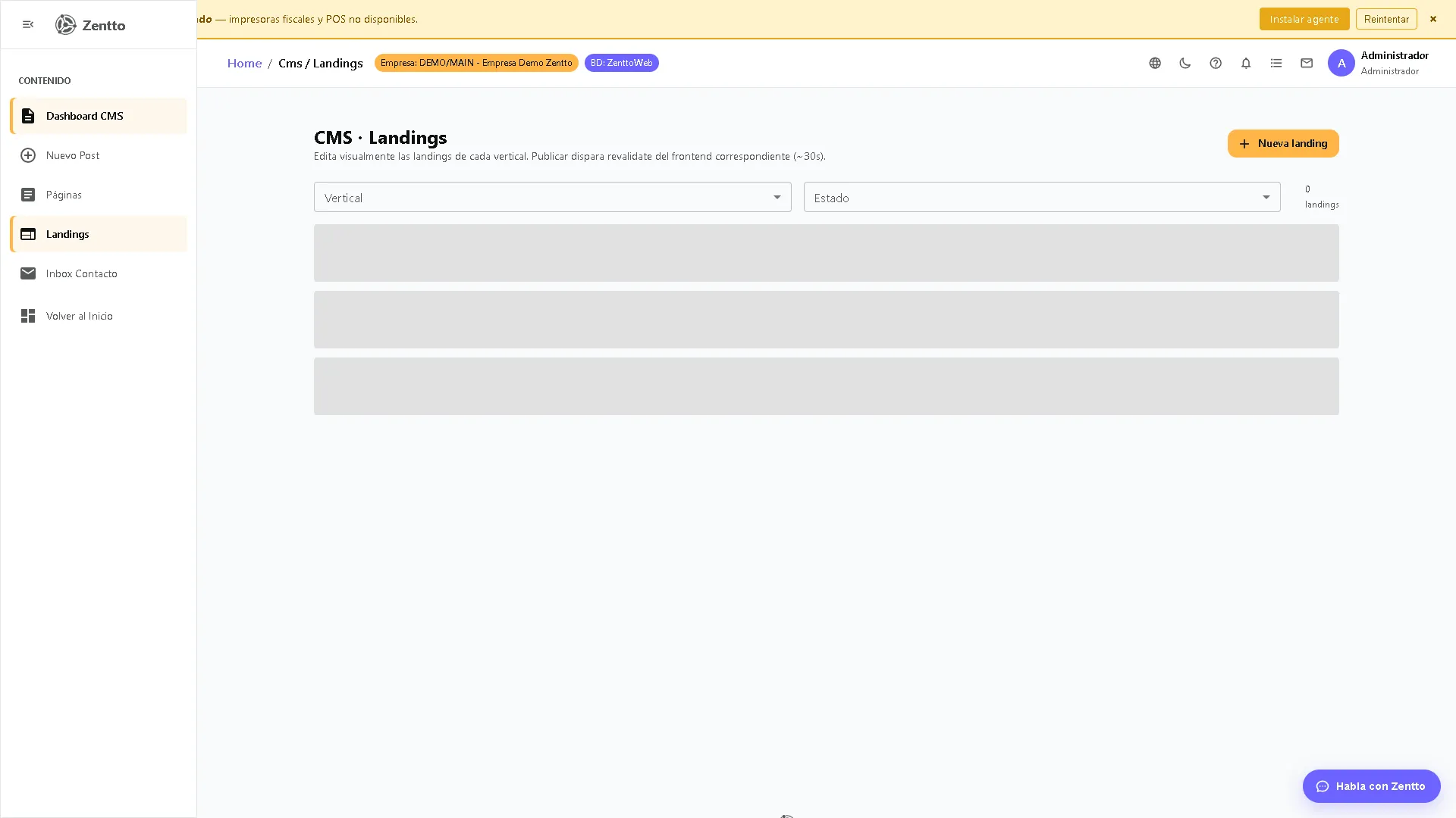 CMS — editor de landings verticales