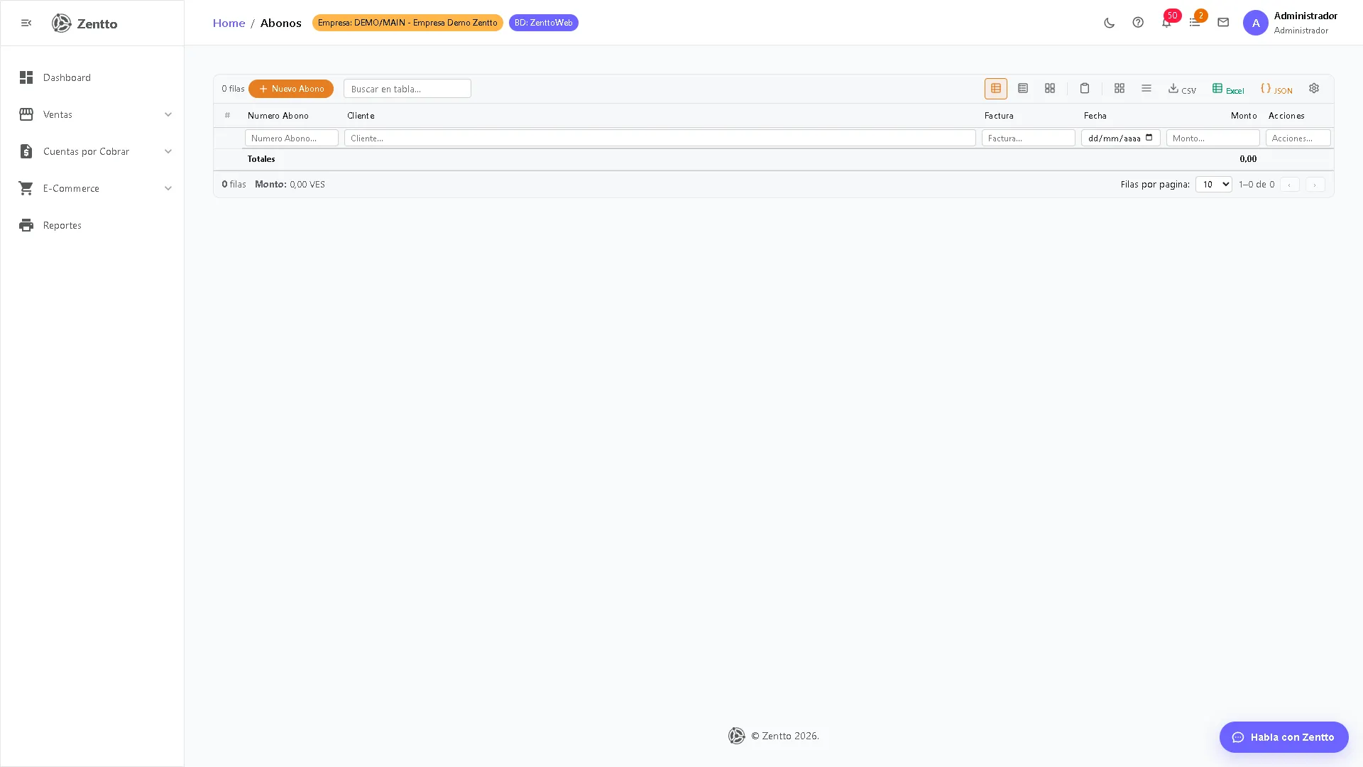 Lista de cobros registrados con fecha, cliente, forma de pago y monto aplicado