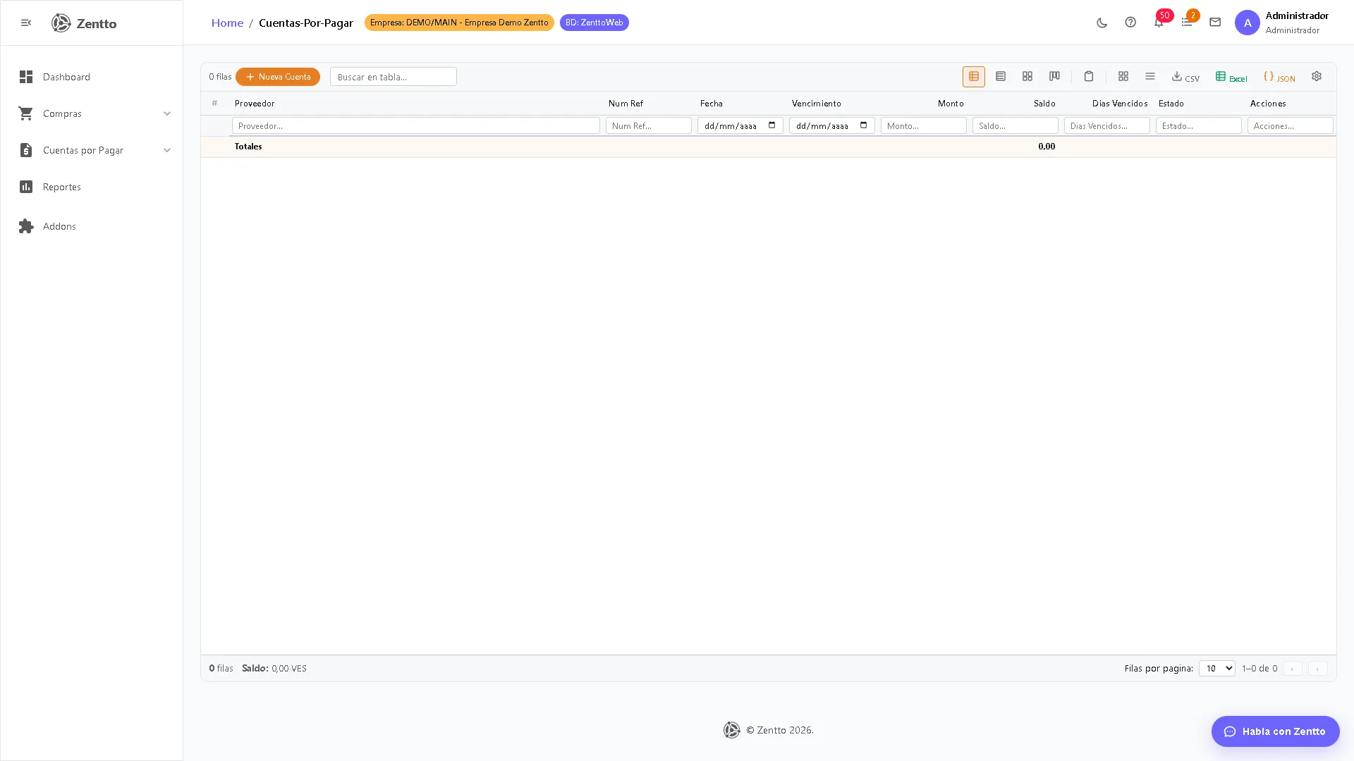 Lista de documentos CxP con tipo de documento, proveedor, fecha y monto
