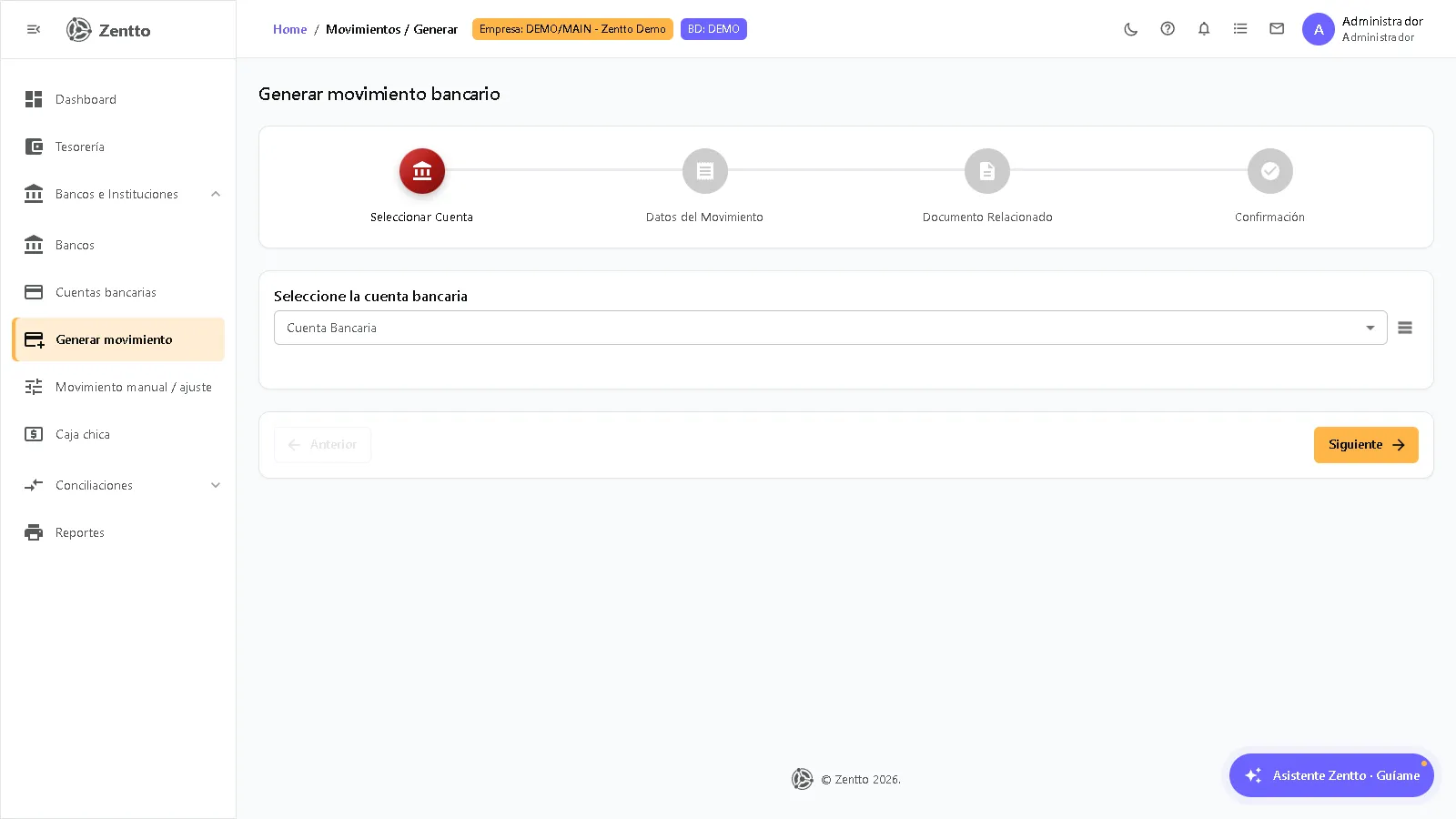 Generar Movimiento Bancario — Wizard Paso 1