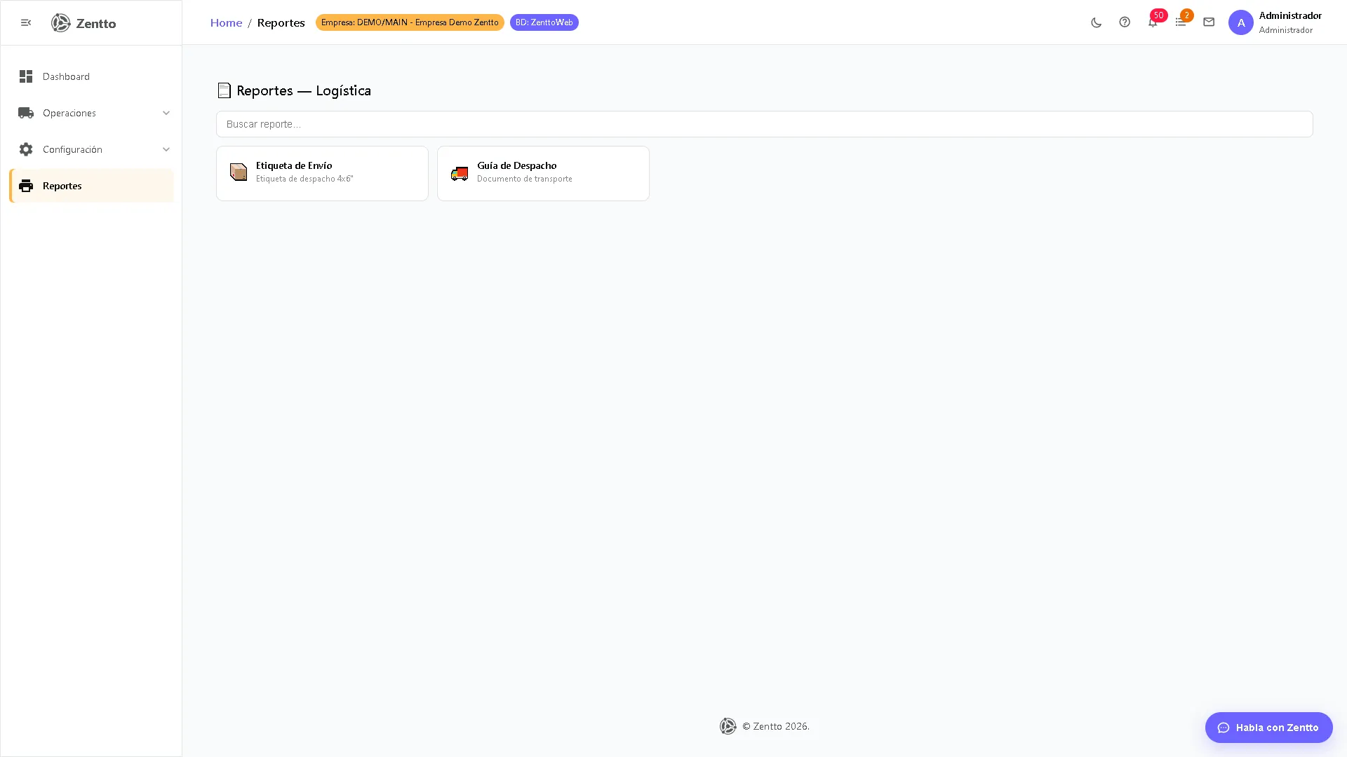 Reportes Logística — catálogo de reportes disponibles