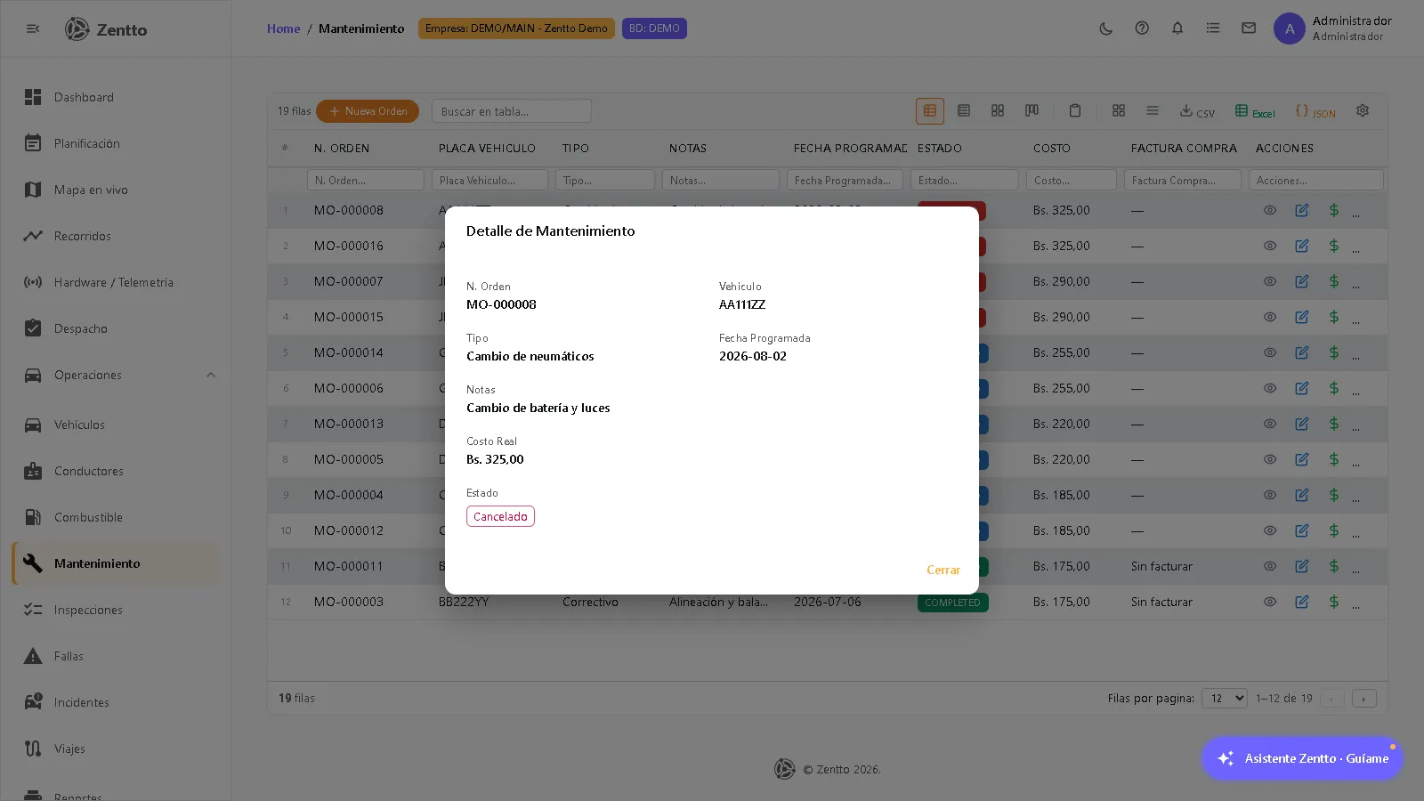 Maintenance order detail