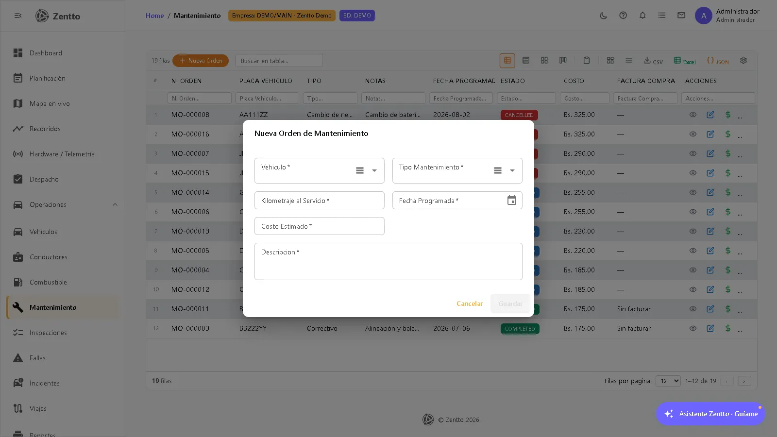 New maintenance order form