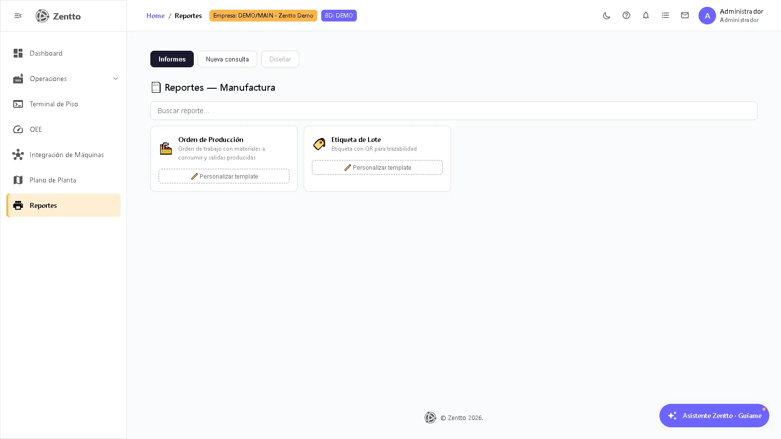 Reportes de Manufactura — catálogo disponible