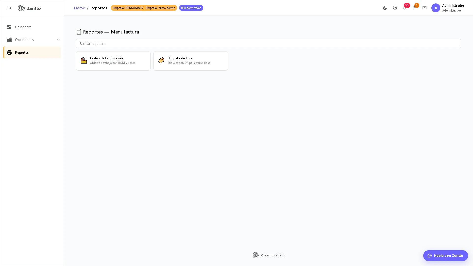 Reportes de Manufactura — catálogo disponible