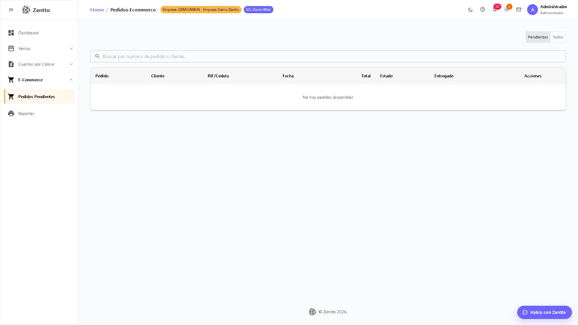 Lista de pedidos pendientes de e-commerce con estado, cliente y monto del pedido