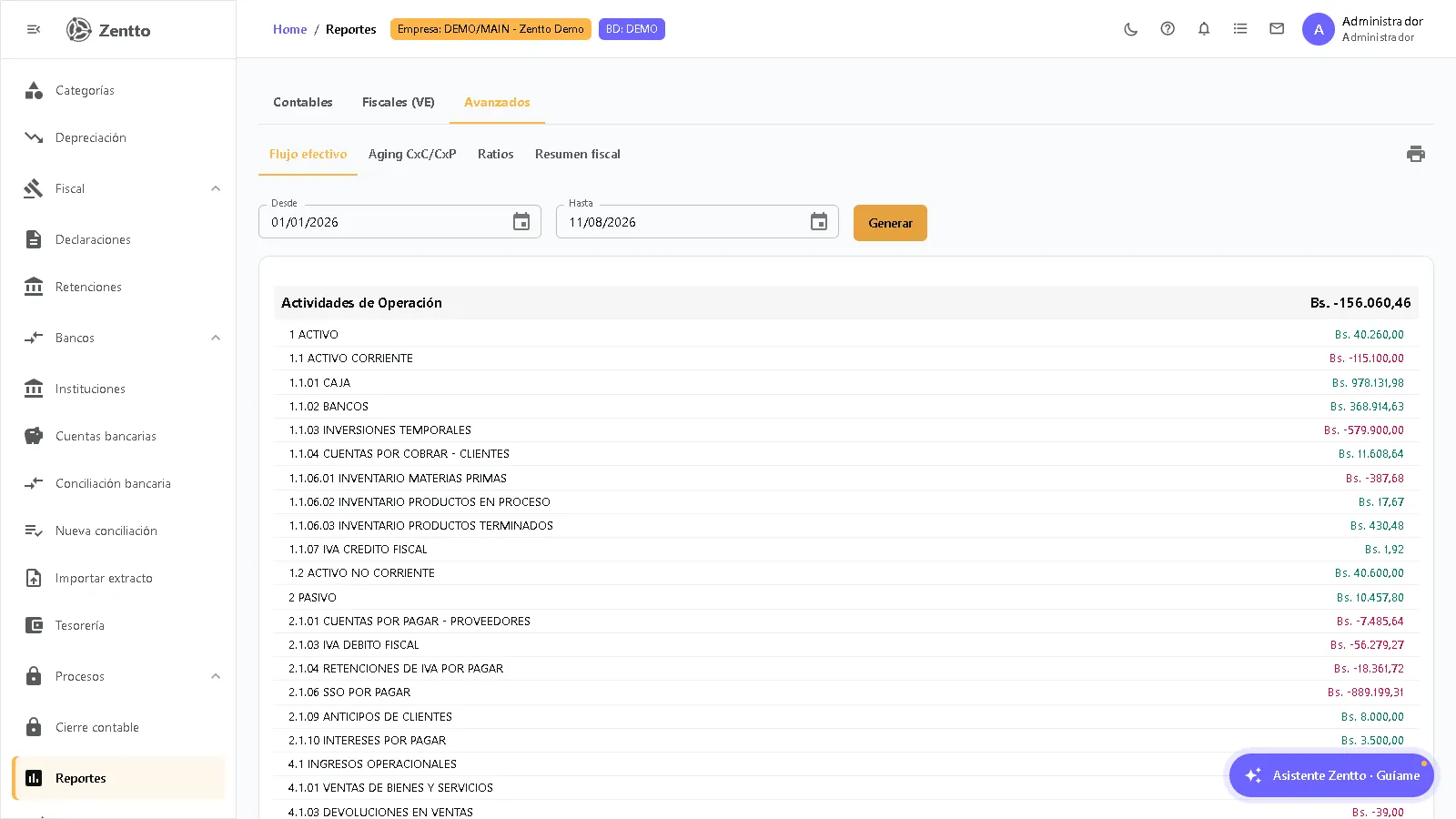 Módulo de reportes avanzados en Zentto con opciones de análisis multidimensional y comparativos históricos