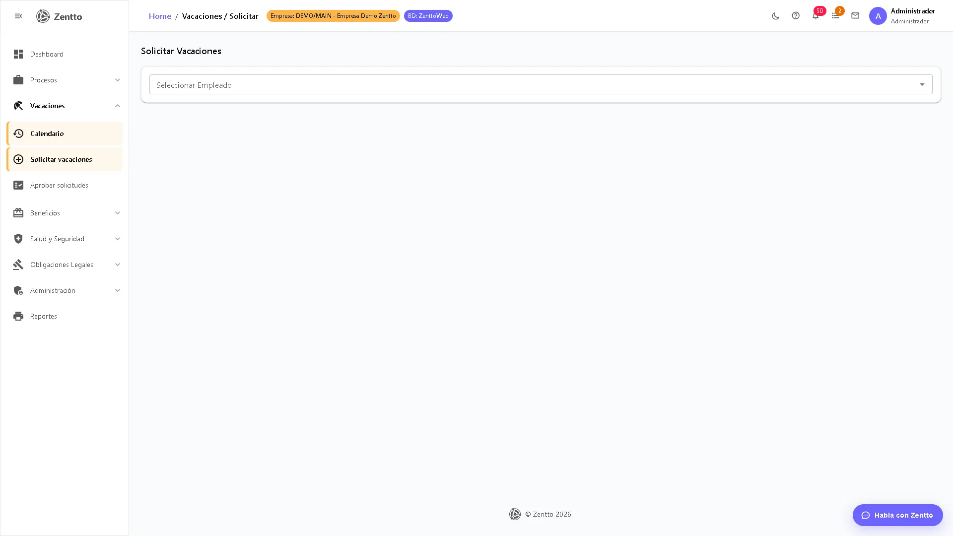 Solicitar Vacaciones — formulario con días disponibles