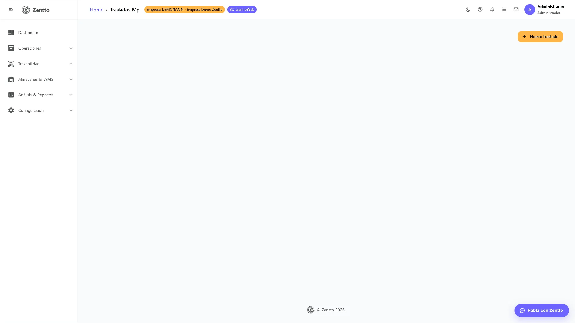 Pantalla de traslados multi-paso con botón de nuevo traslado